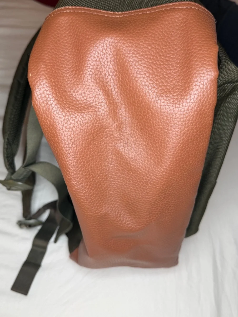 Herschel Heritage Backpack Army Green Canvas Faux Brown Leather Bottom Backpack